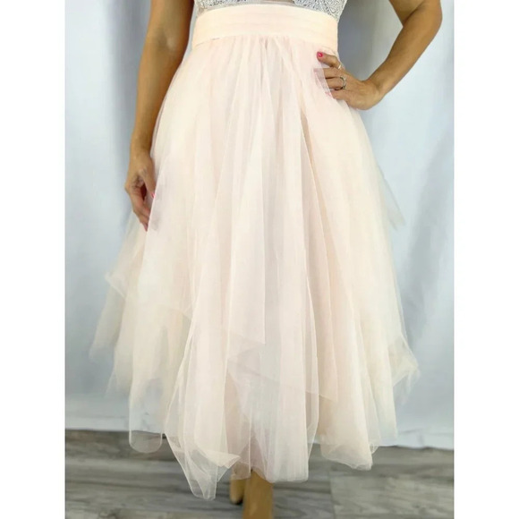NEW O'Blanc Pink Silver Lace Tulle Formal Midi Dress $1440 - Picture 4 of 14